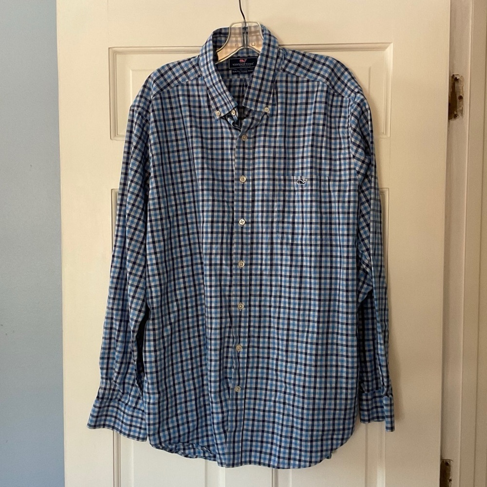 Vineyard Vines Slim Fit Tucker Shirt Blue Check Button Down Men’s Size XL Preppy